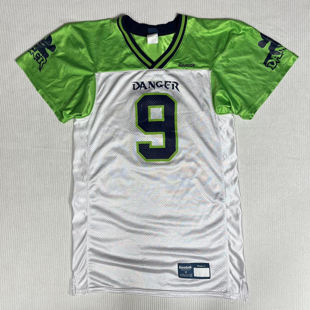 Reebok Shirt Mens M White Green Danger 9 Football Jersey Mesh Practice Top